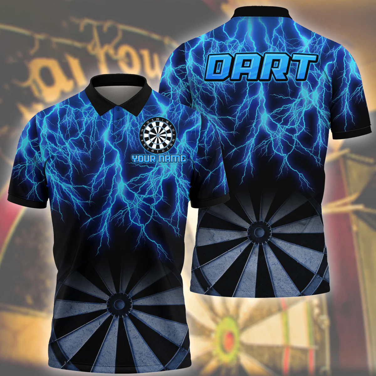 Custom Name Thunder Blue Dart Polo Shirt, Gift for Dart Player, Dart Shirt DMO0234