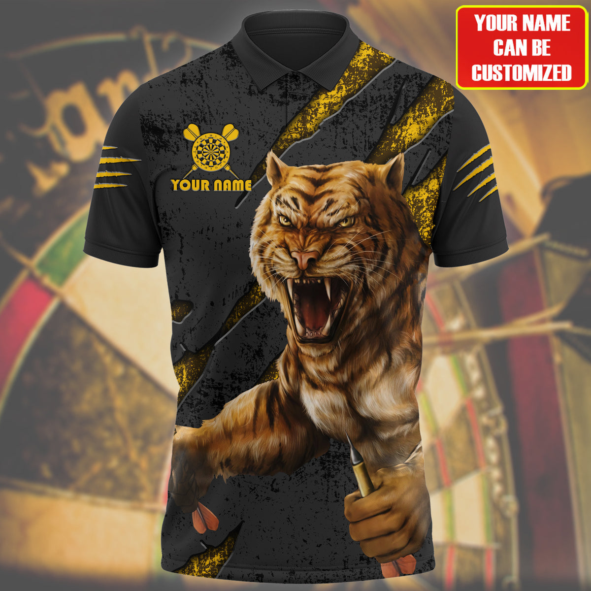 Personalized Name Tiger Darts All Over Printed Unisex Polo Shirt, Best Shirt Gift for Dart Player DMO0034