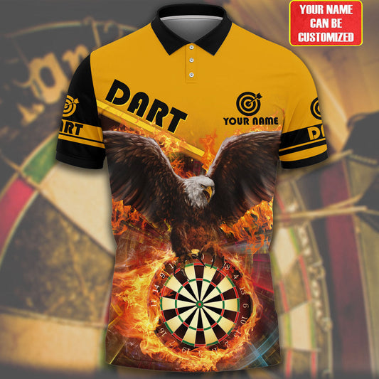 Custom Eagle Dart Polo Shirt, 3D Printed Eagle Flying On Fire Dart Board Polo Shirt, Dart Gift DMO0153