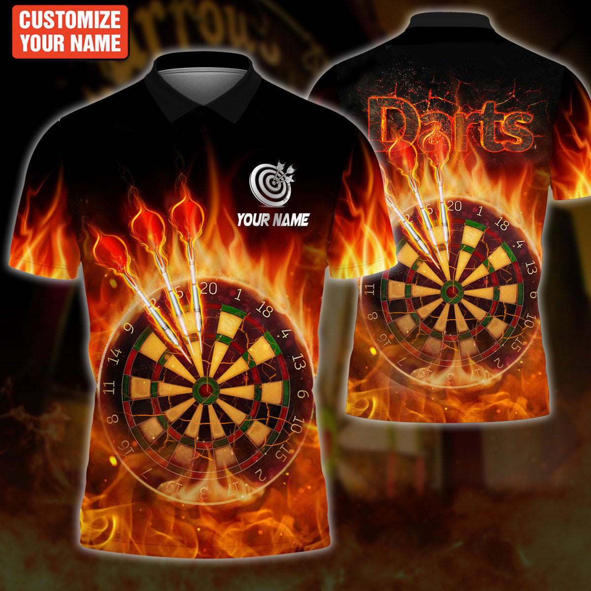 Dart On Fire Personalized Name 3D Polo Shirt Darts, Unisex for Man Women, Dart Team Shirt DMO0159