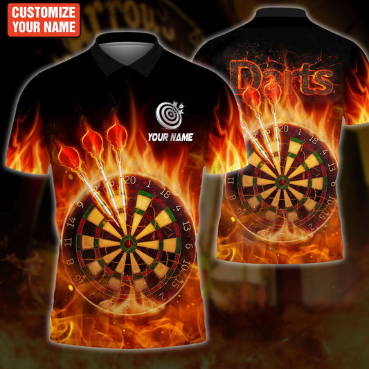 Dart On Fire Personalized Name 3D Polo Shirt Darts, Unisex for Man Women, Dart Team Shirt DMO0159