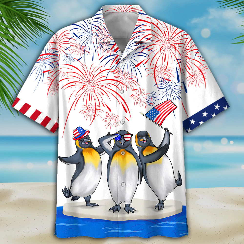 penguins 4th of july Hawaiian Shirt, Independence Is Coming, USA Patriotic Hawaiian Shirt HO0728