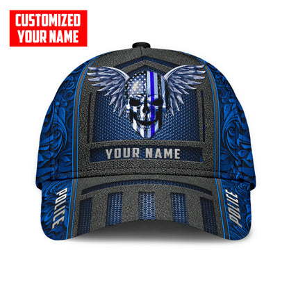 Customized Name Police Skull Classic Cap Blue Skull Baseball Cap Hat CO0644