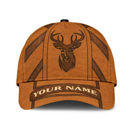 Custom Deer Hunting Classic Cap Hat Brown Leather Pattern Cap Hat CO0641