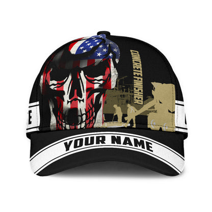 Concrete Finisher cap hat American Flag Pattern Skull Custom Name Cap Hat CO0646