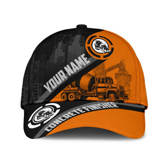 Personalized With Name Concrete Finisher Orange Mixer Classic Cap Hat, Baseball Cap Hat For Concreter Man CO0464