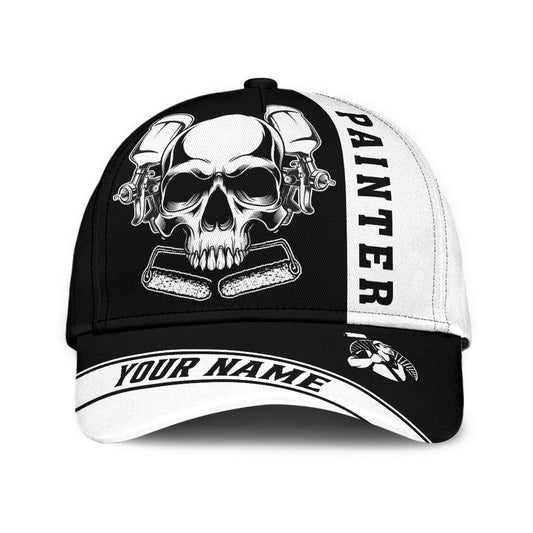 Custom Name Painter Classic Cap Black Skull, Painter Skull Hat Men Women CO0675