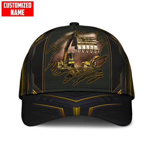 Personalized With Name Excavator 3D Full Printing Classic Cap Hat, Excavator Baseball Cap Hat CO0496