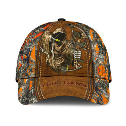 Custom Bow Hunting Classic Cap Orange Leather Camo Pattern Baseball Hunting Cap Hat CO0636