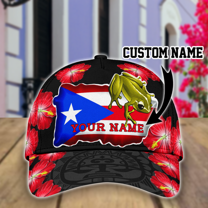 Puerto Rico Baseball Cap With Hibiscus Pattern, Puerto Rico Cap For Men And Women CO0586