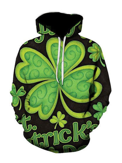 St Patrick's Day Hooded Sweatshirt Clover Shamrock Pullover Top, Shamrock Shirt, Lucky Shirt PO0214