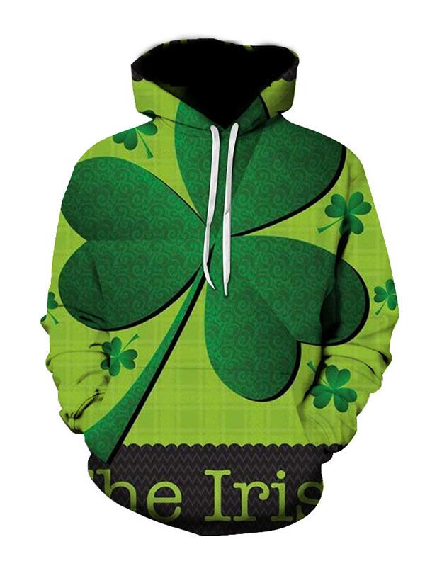 St Patrick's Day Hooded Sweatshirt Clover Shamrock Pullover Top, Shamrock Shirt, Lucky Shirt PO0214