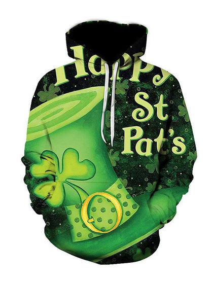 St Patrick's Day Hooded Sweatshirt Clover Shamrock Pullover Top, Shamrock Shirt, Lucky Shirt PO0214