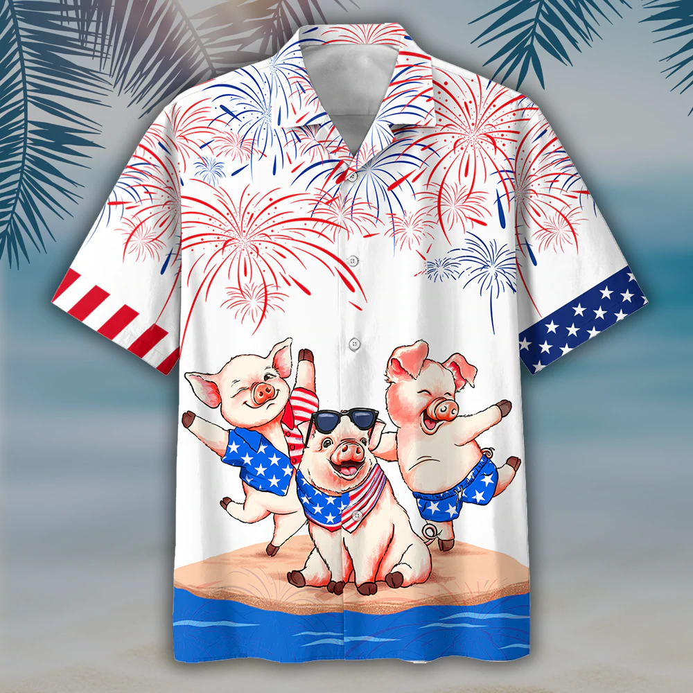 Pig's 4th of july Hawaiian Shirts - Independence Day hawaiian shirt, USA Patriotic Hawaiian Shirt HO0718