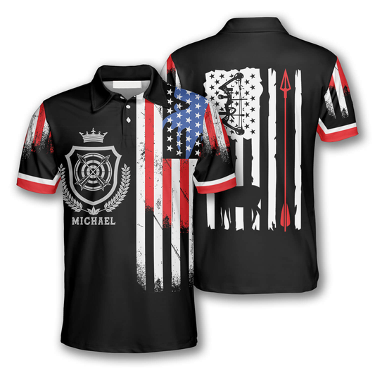 Archery Crown Emblem American Flag Custom Archery Shirts for Men, Gift for Archery Lover AO0021