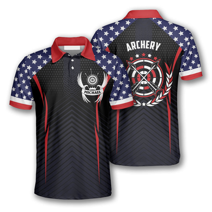 Archery Crown Emblem American Flag Custom Archery Shirts for Men, Gift for Archery Lover AO0021