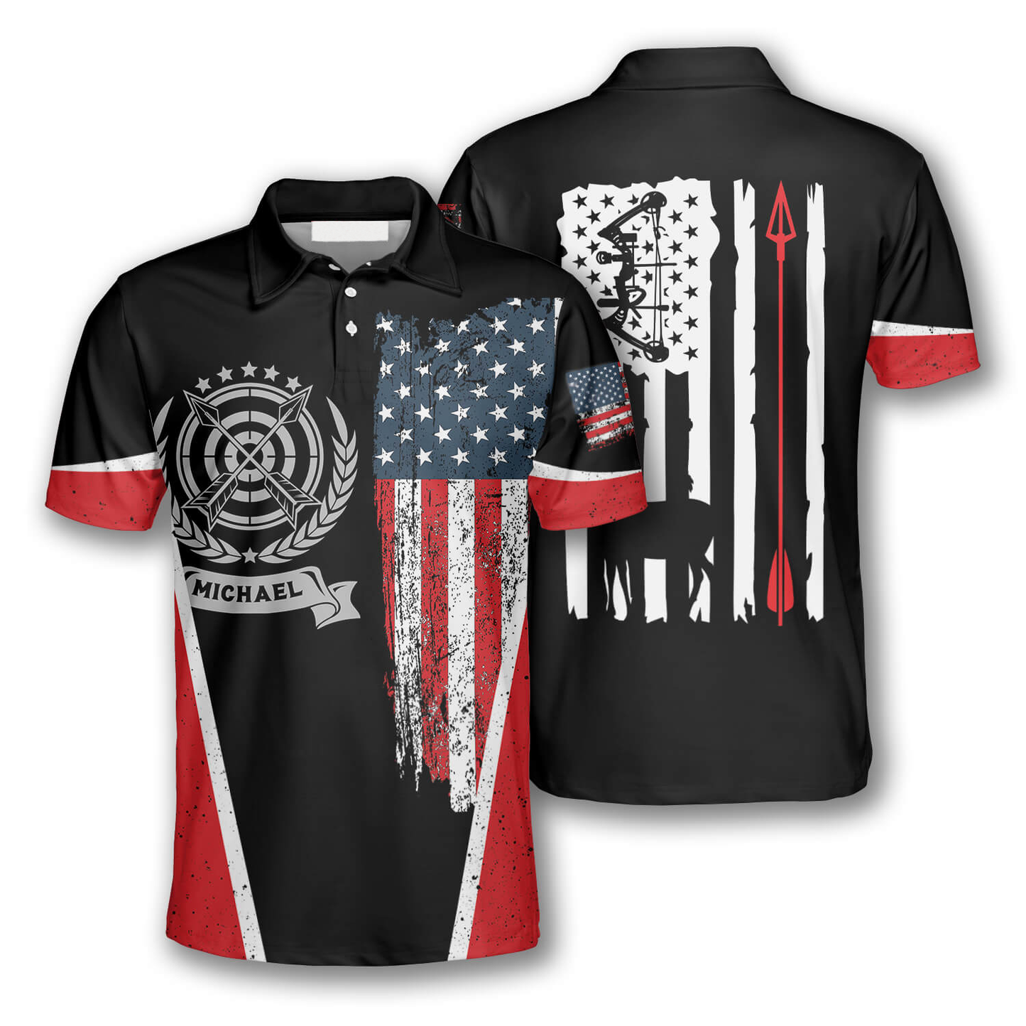 Archery Crown Emblem American Flag Custom Archery Shirts for Men, Gift for Archery Lover AO0021