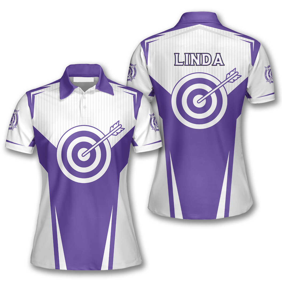 3D All Over Print Purple White Version Custom Archery Shirts for Women, Archery Polo Shirt AO0079