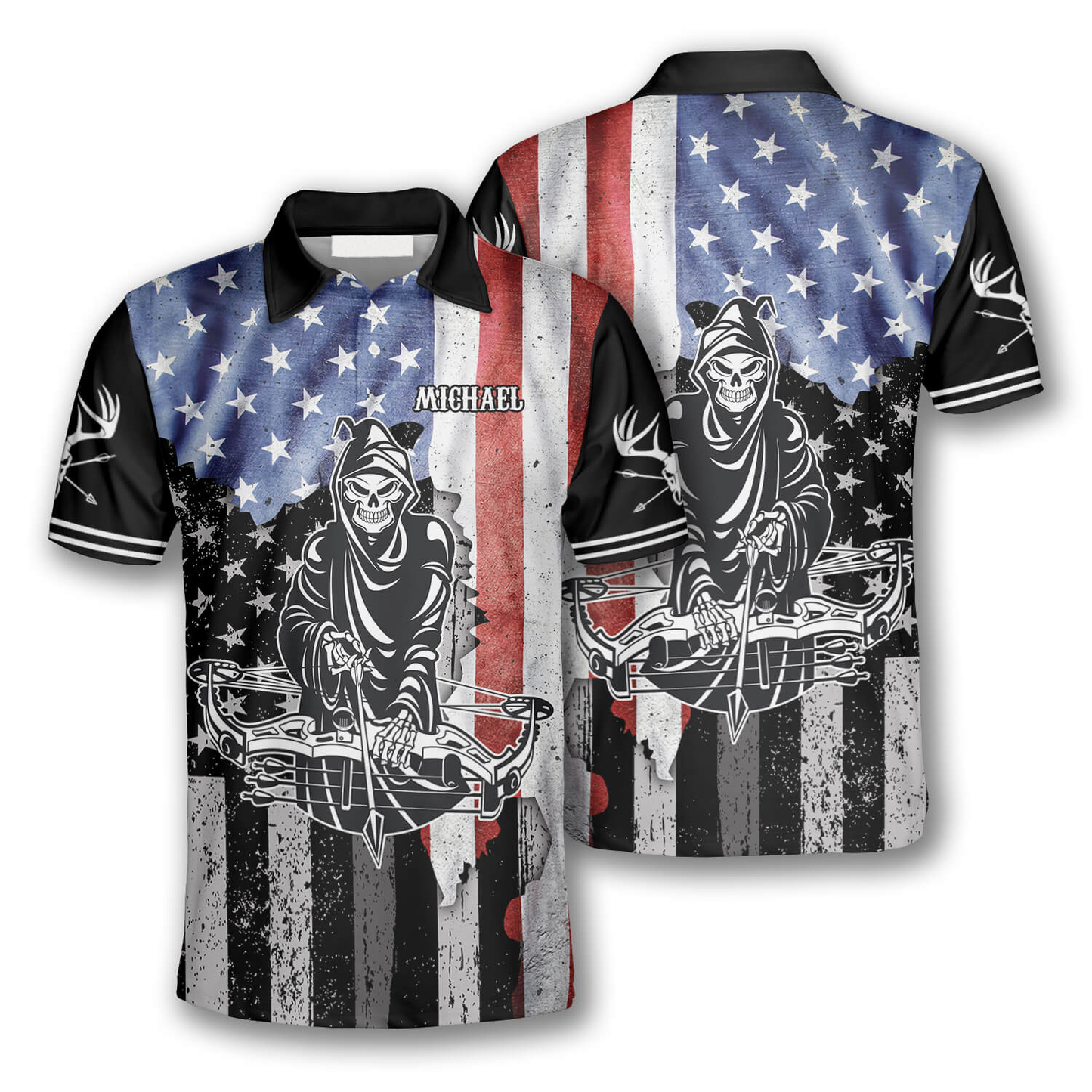 Archery Grim Reaper American Flag Custom Archery Shirts for Men, Flag Shirt, Archery Uniform Shirt AO0026