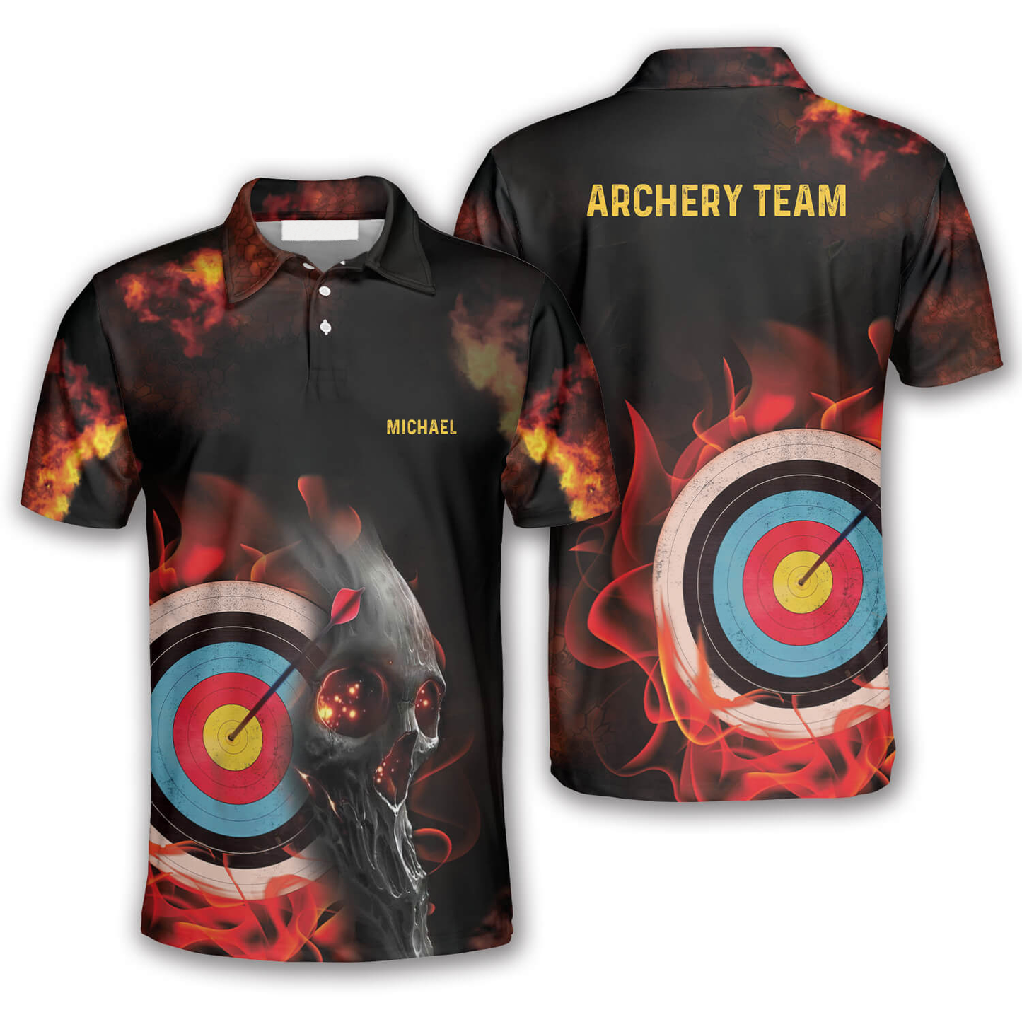 On Fire Red Skull Custom Archery Shirts For Men, Personalized Archery Shirt, Idea Gift for Archer AO0069