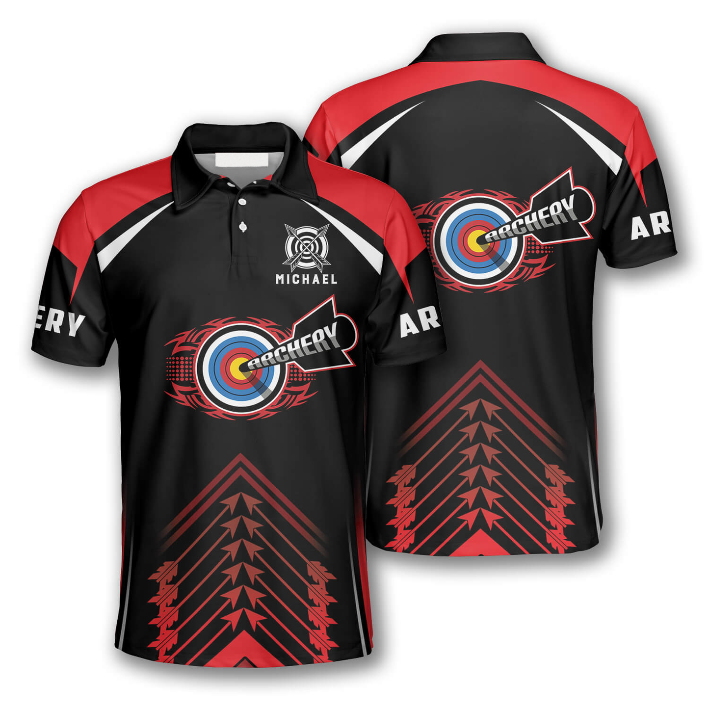 Personalized Archery Red Black Version Custom Archery Polo Shirts for Men AO0034