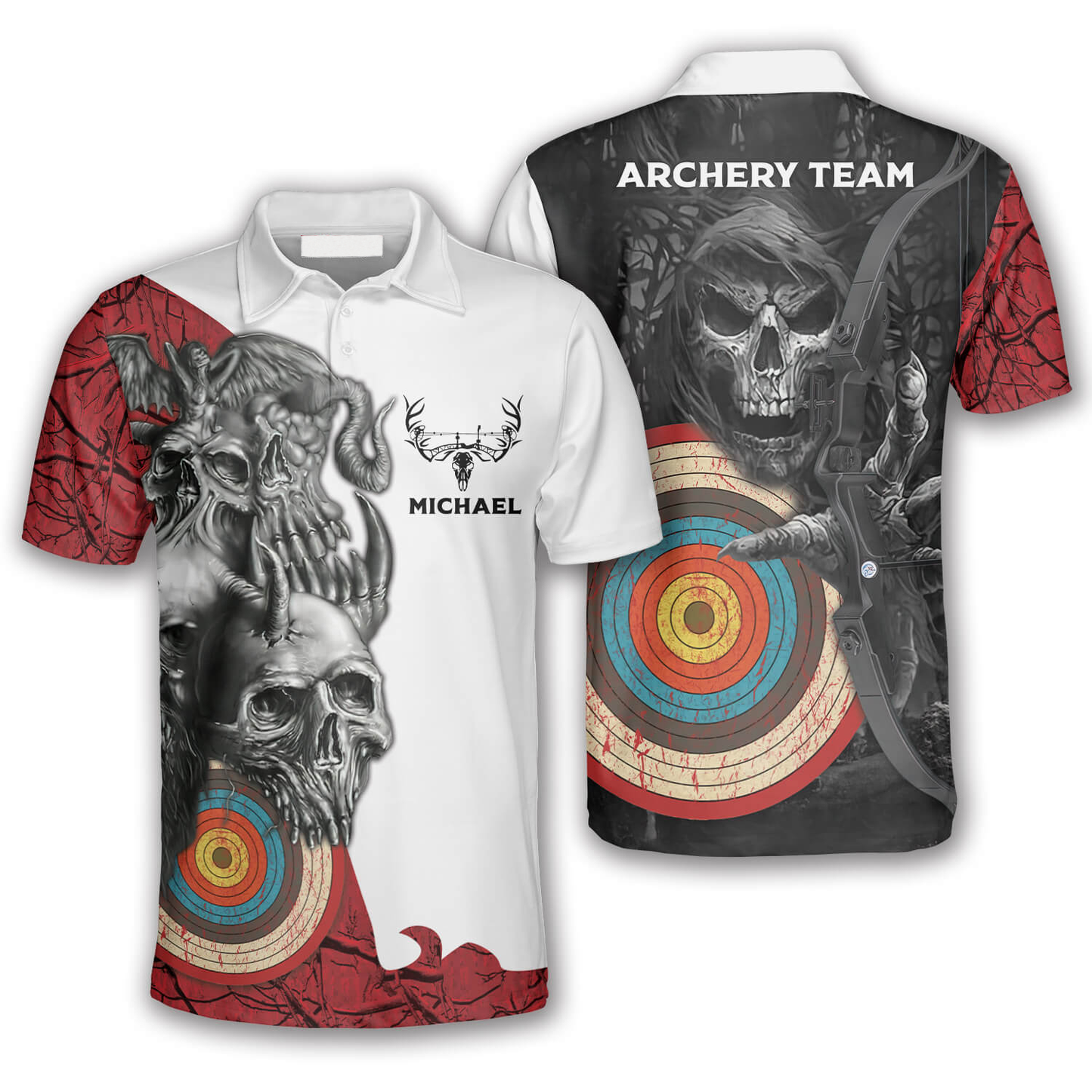 Retro Skull Archer Custom Archery Shirts For Men, Personalized Name Team Name Archery Shirt AO0058