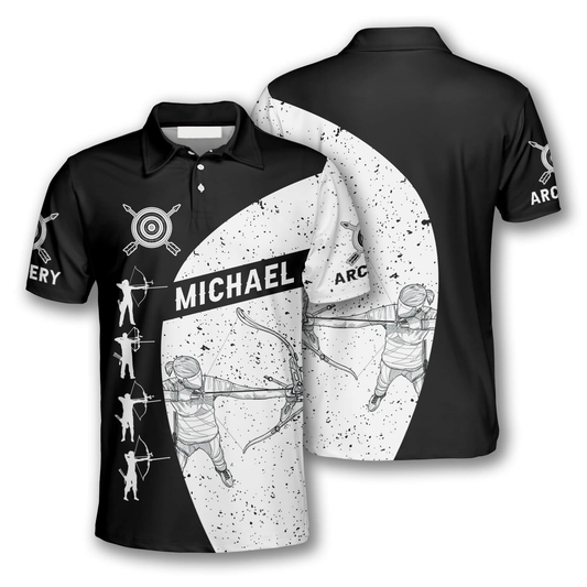 Personalized Archery Silhouettes Black White Version Custom Archery Polo Shirts for Men AO0037