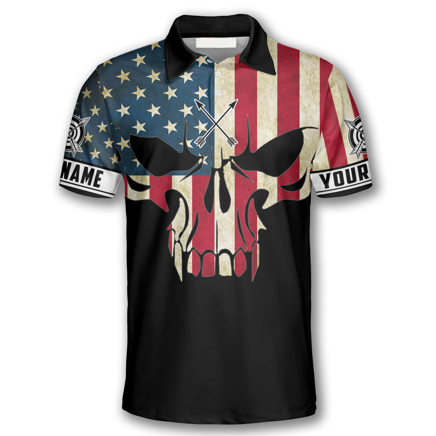 3D All Over Print Archery Skull American Flag Custom Archery Polo Shirts for Men, Skull Shirt AO0038