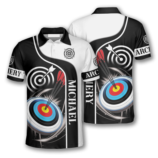 3D All Over Print Archery Targets Black White Version Custom Name Archery Polo Shirts for Men AO0049