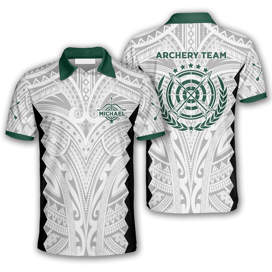 3D All Over Print Tribal White Green Custom Archery Polo Shirts For Men AO0056