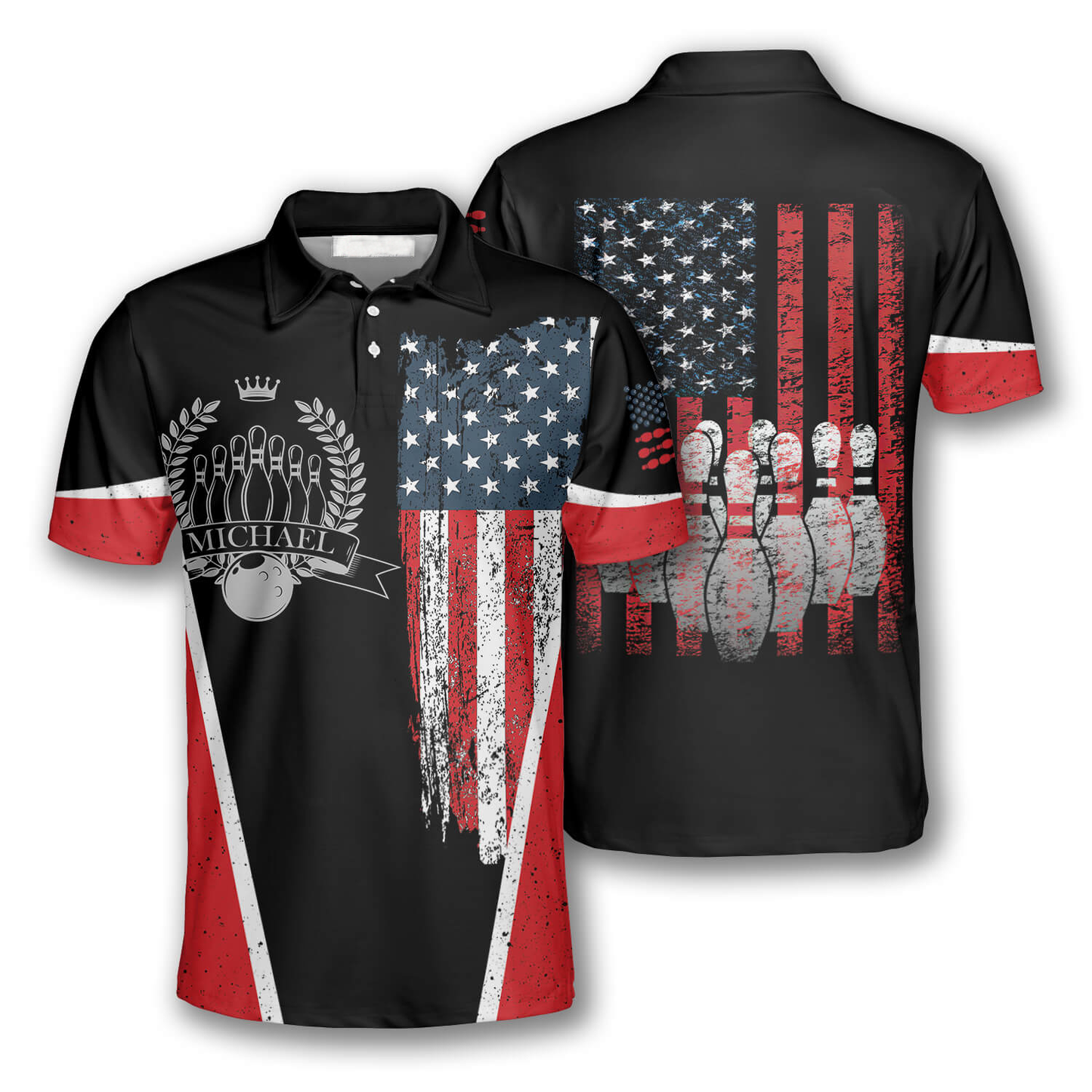 Custom American Flag Bowling Polo Shirts BO0033