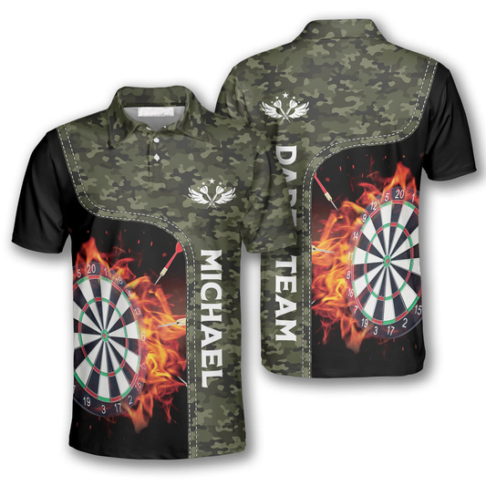 Camouflage Dart Board Fire Flame Custom Darts Shirts for Men, Dart Shirt DMO0060