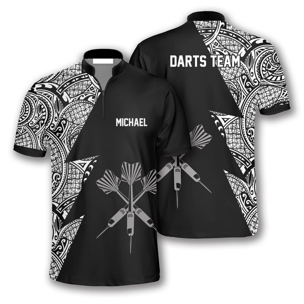 Lasfour Black White Tribal Darts Personalized Name And Team Name 3D Shirt DMA0212