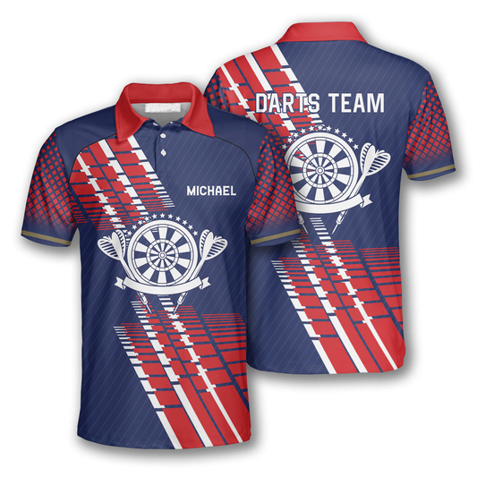 Darts Blue Red Geometric Pattern Custom Polo Shirts for Men DMO0171