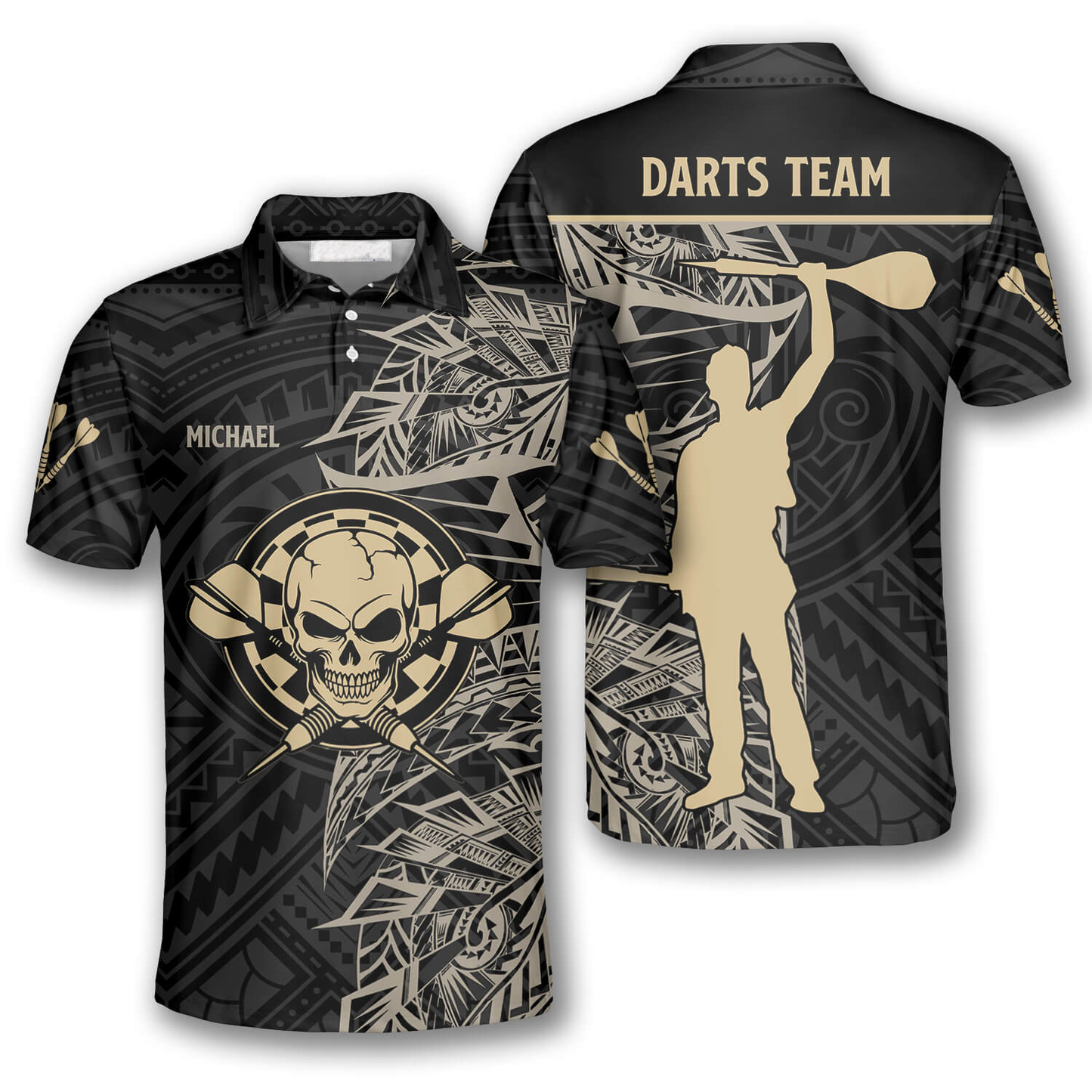 3D All Over Print Gold Tribal Athlete Custom Darts Shirts for Men, Gift for Darts Lovers DMO0024