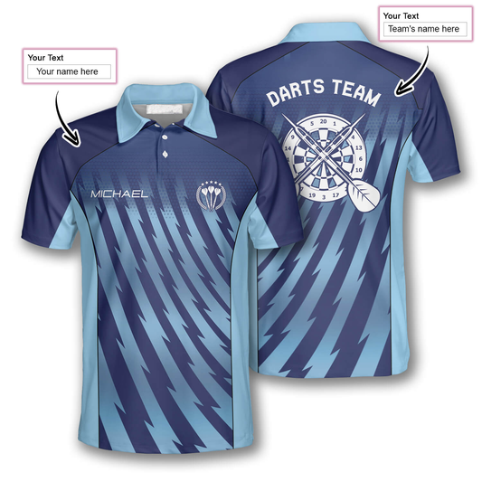 Darts Gradient Blue Custom Polo Shirts for Men, Gift for Dart Player DMO0170