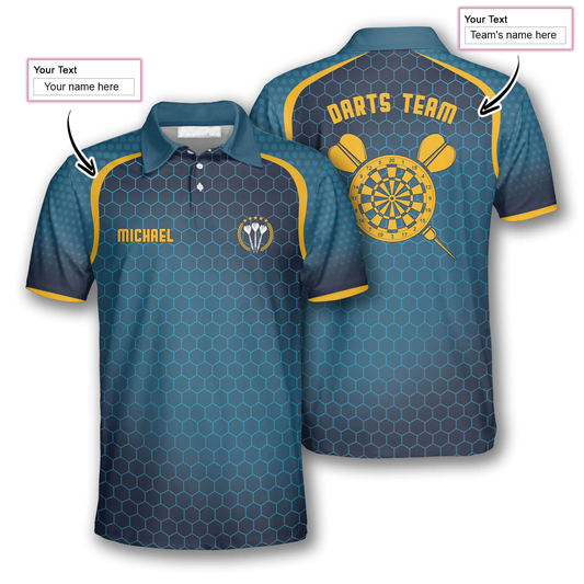 Darts Honeycomb Pattern Yellow Blue Custom Polo Shirts for Men DMO0172