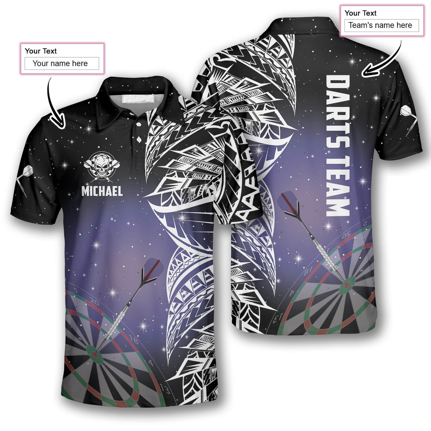 Night Sky Custom Darts Shirts for Men, 3D All Over Print Dart Polo Shirt DMO0047