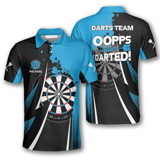 Oopps I Darted Custom Darts Shirts for Men, Black and Blue Dart Polo Shirt DMO0095