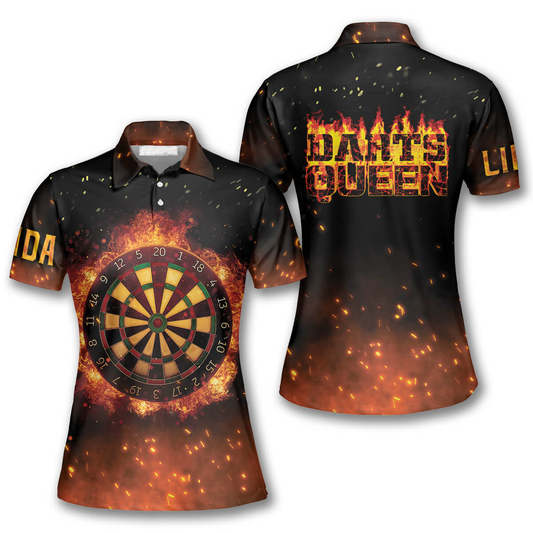 3D All Over Print Darts Queen Fire Flame Custom Darts Polo Shirts for Women DMO0101