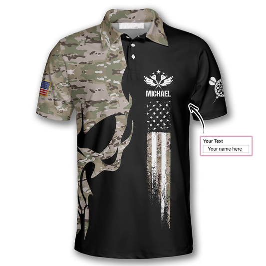 Personalized 3D All Over Print Darts Skull Army Flag Custom Polo Shirts for Men DMO0020