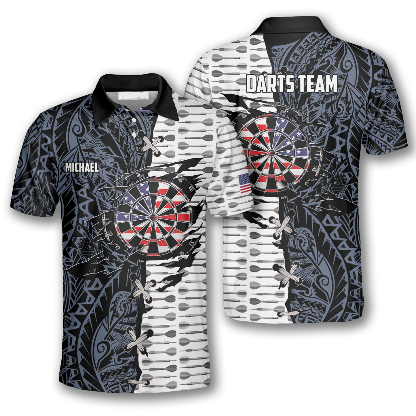 Dart Arrow Tribal Tattoo Custom Darts Polo Shirts for Men, Idea Gift for Dart Shirt DMO0193