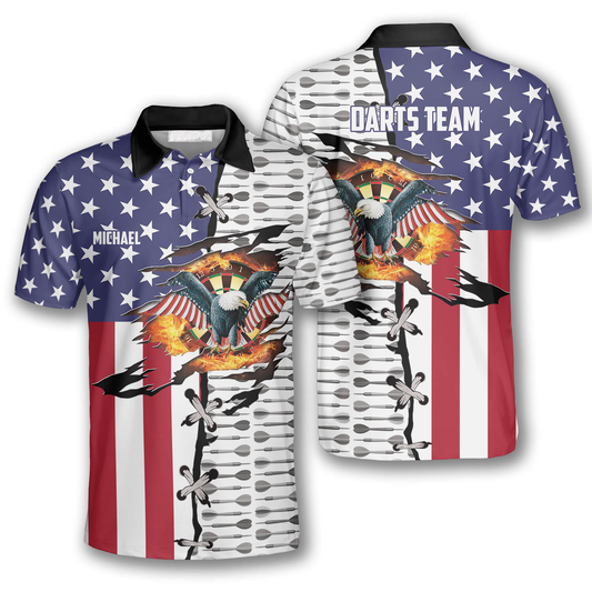 Dart Arrow Pattern Eagle Flag Custom Darts Polo Shirts, Flag American Dart Shirt DMO0192