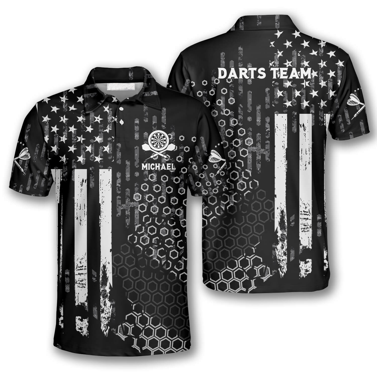 US Flag Hive Pattern Custom Darts Polo Shirts for Men, Dart Costume Pool Player Gift DMO0037