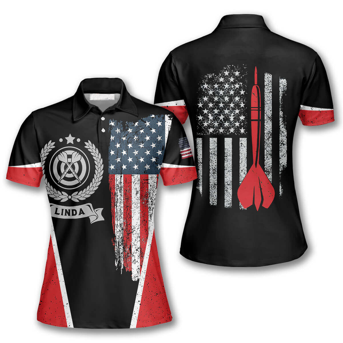 3D All Over Print Darts USA Flag Emblem Custom Darts Polo Shirts for Women, Flag Shirt DMO0103