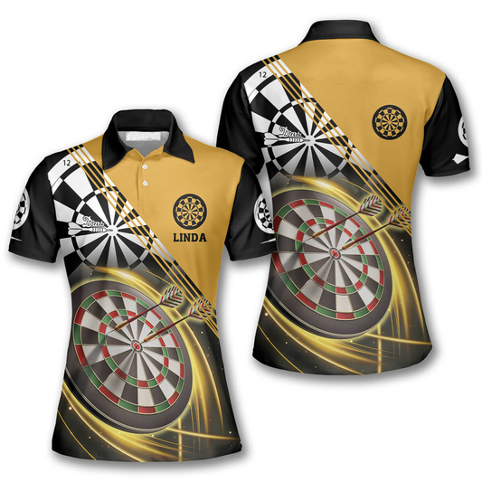 Dart in Heart Polo Shirt, Darts Yellow Black Version Custom Darts Shirts for Women DMO0110