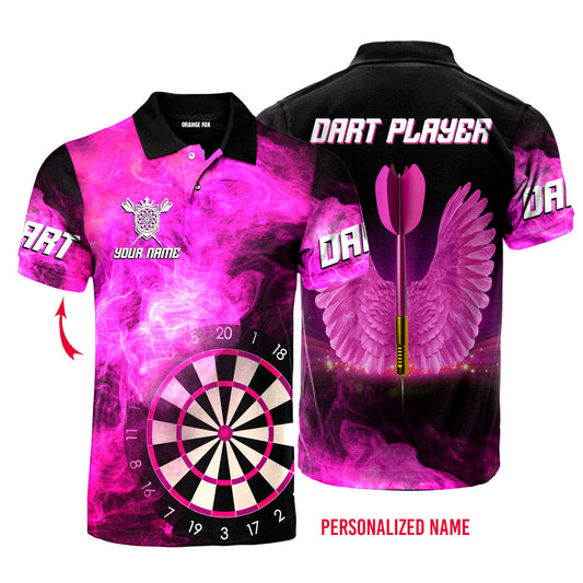 Lasfour Pink Dart Player Arrow With Wings Custom Name Polo Shirt DMA0042