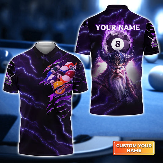 Lasfour Billiard Pool 8 Ball Thunder Viking Personalized Name 3D Polo Shirt Gift For Billiard Players BIA0094