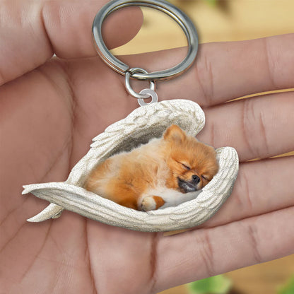 Pomeranian Sleeping Angel Acrylic Keychain Dog Sleeping keychain KO0191