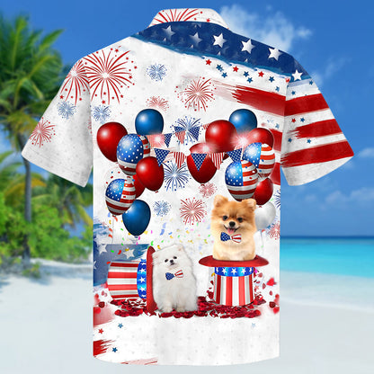 Pomeranian Independence Day Hawaiian Shirt, Dog Hawaii Beach Shirt Short Sleeve For 4Th Of July HO3921